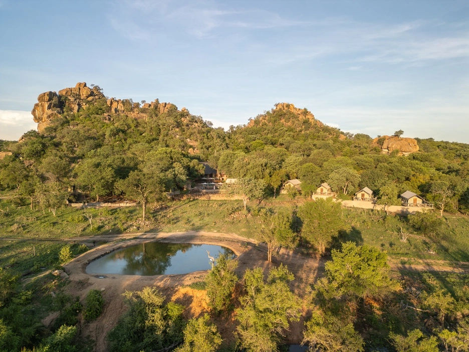 MILIMA Big 5 Safari Lodge overlooking a wildlife waterhole